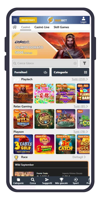 App Sunbet su smartphone